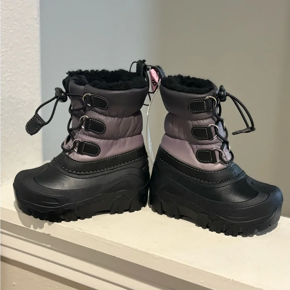 NWT Member's Mark Youth Kids Snow Boots, Size 7/8 Black Silver